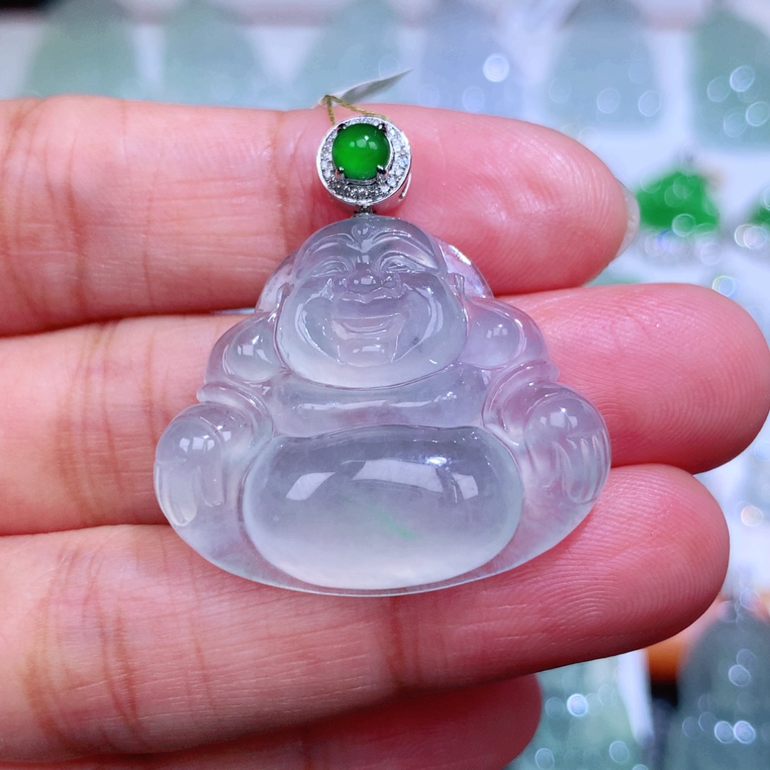 翡翠18K金镶嵌颈饰佛公