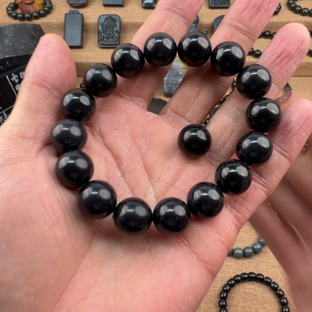 和田玉未镶嵌手串墨玉14圆形手串拍一发一多样性发货