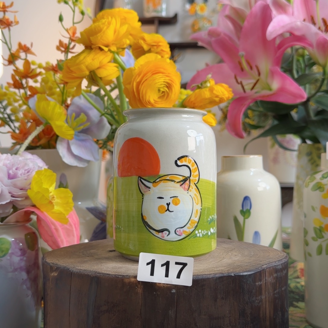 摆件景德镇原创陶瓷手绘小花瓶摆件无孔