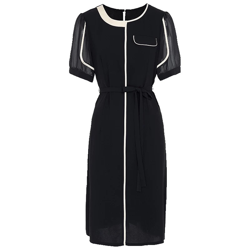 H1012黑色连衣裙]女士时尚气约潮拼接裙子春秋色牛ssss