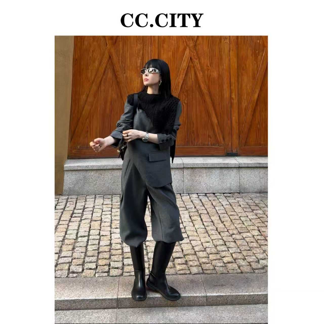 【蔡丽丽&添羽】时尚洋气显瘦不规则西装套装76008