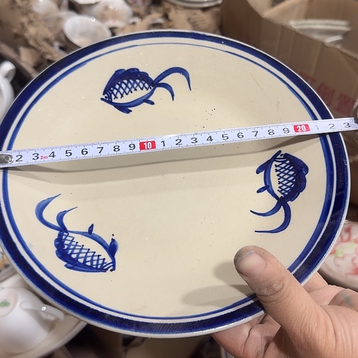 库存微瑕手绘盘子直径22厘米