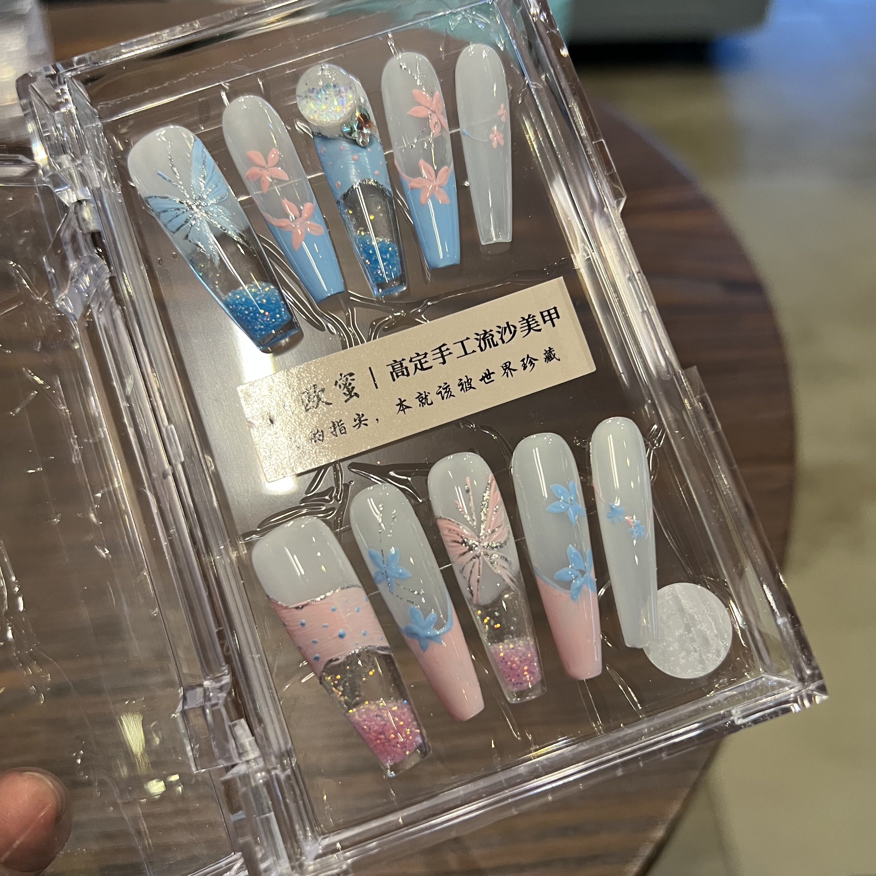 福利【灵蝶鸳鸯+花仙领】两副装手绘高级定制手绘雕花纯手工穿戴甲