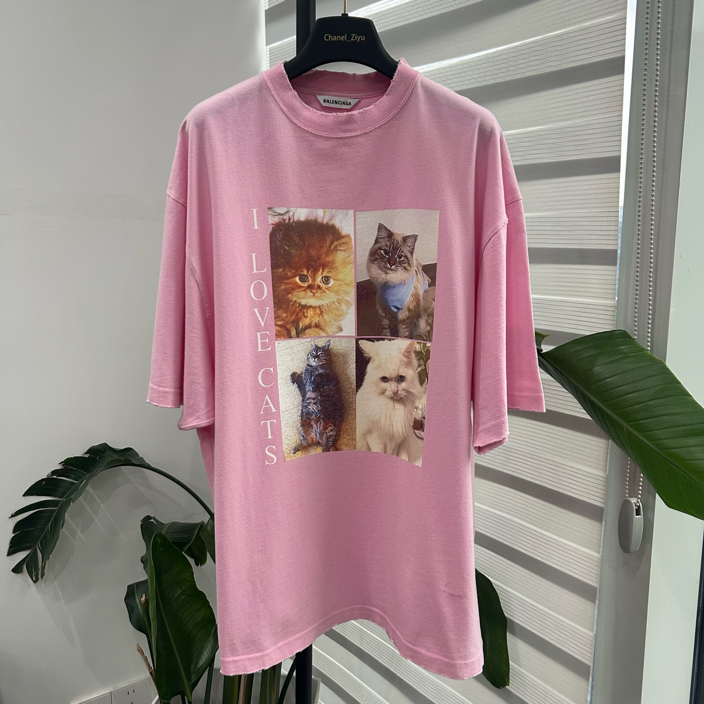 99新 Balenciaga/巴黎世家 我爱猫咪MEOW粉色T恤