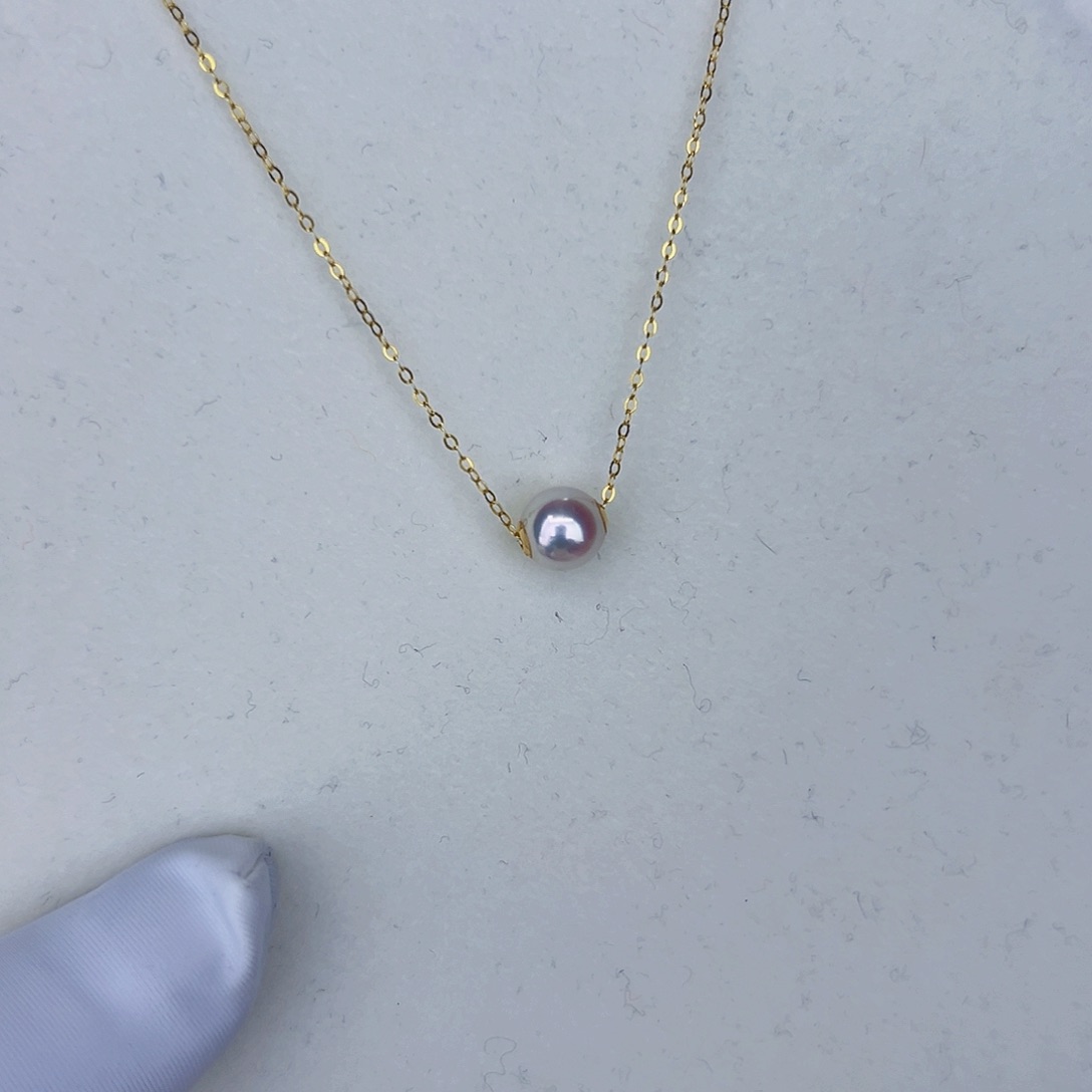 海水珍珠海水akoya路路通吊坠7-8mm18K金镶嵌