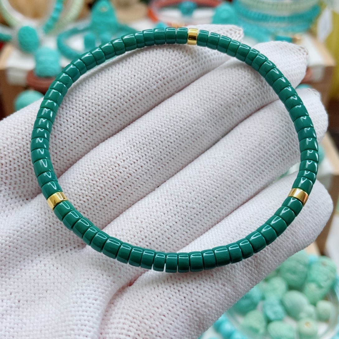 绿松石18K金镶嵌直切手串4m
