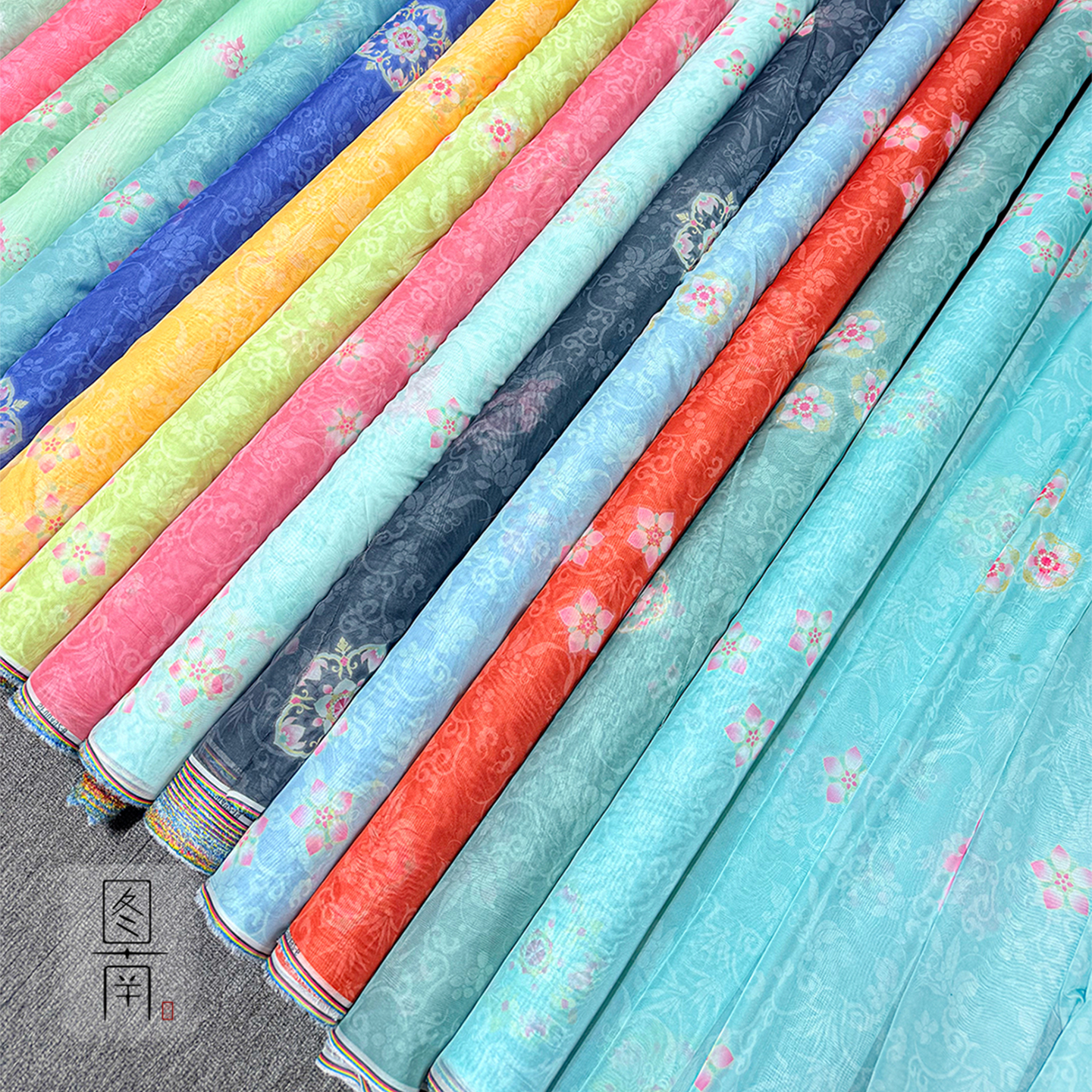 图南原创春园桂竹荷印花布料汉服古风襦裙童装裙服装设计师diy