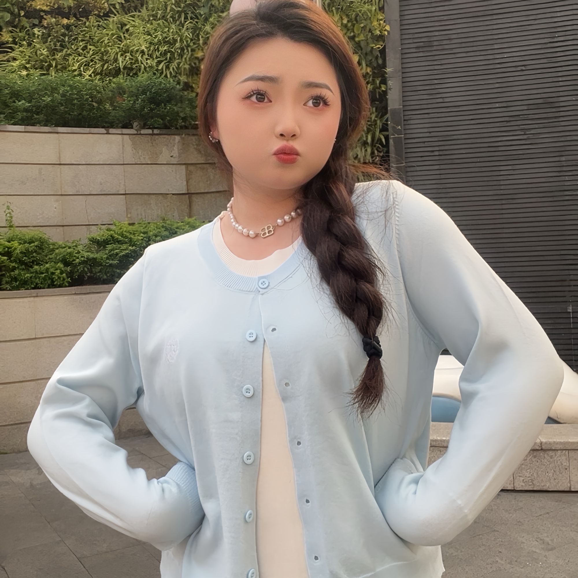 胖乎乎大码女装韩系假两件撞色针织开衫上衣时尚慵懒风显瘦毛衣