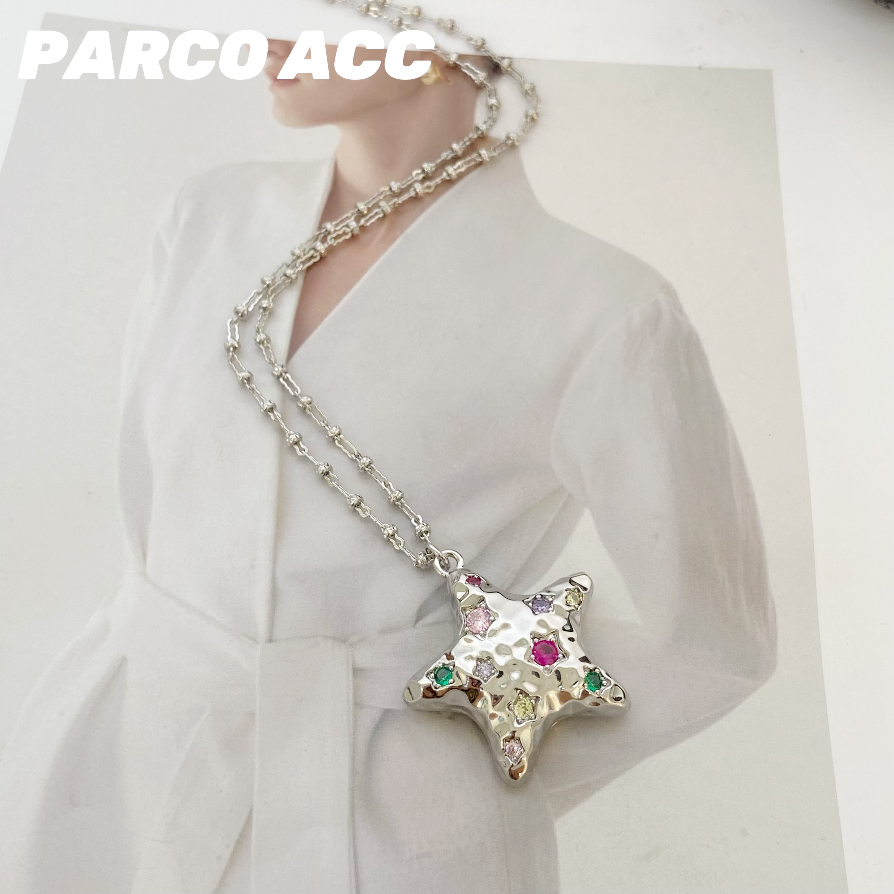 铜合金项链 TC301 重工肌理星星长项链