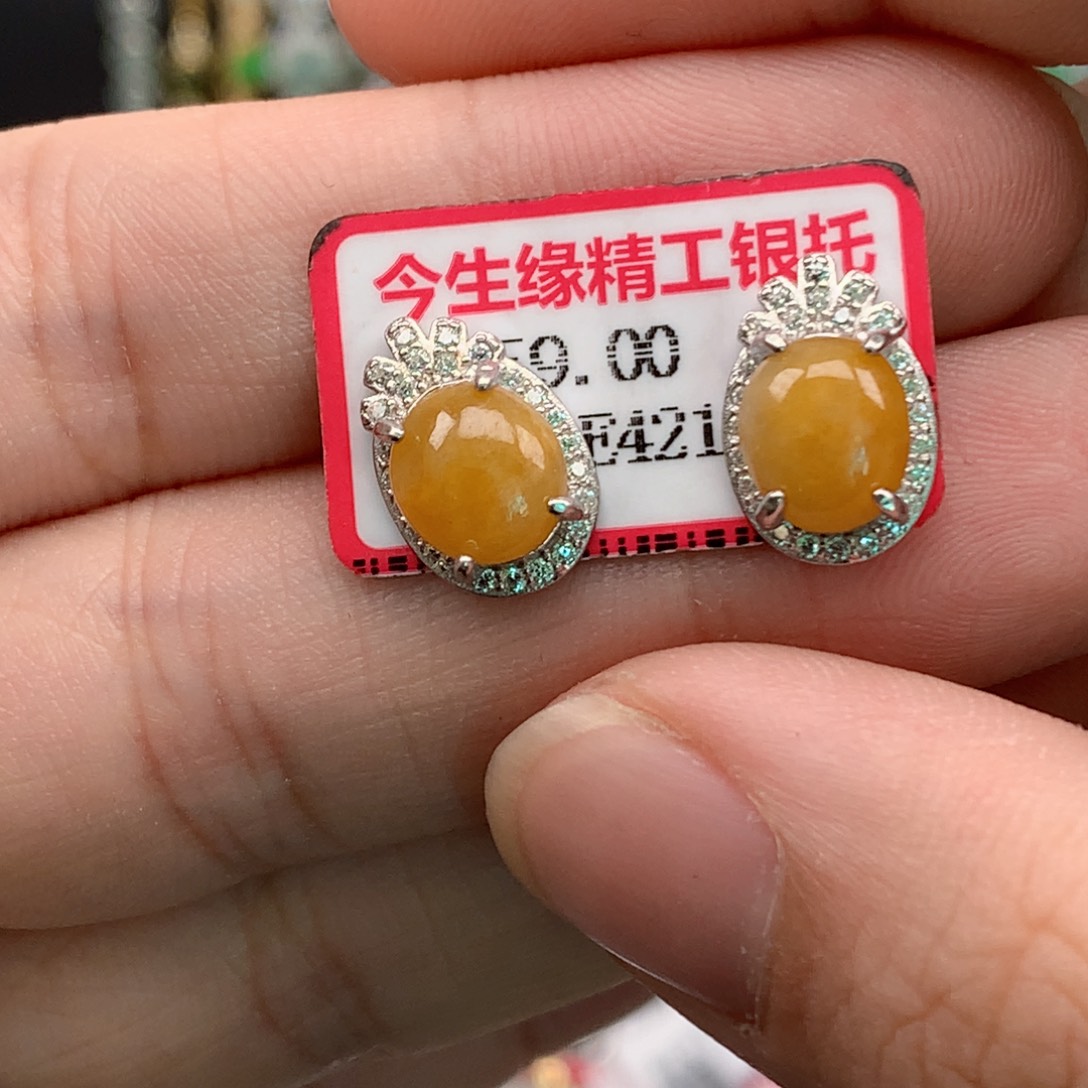 翡翠戒指银S925镶嵌天然翡翠耳饰