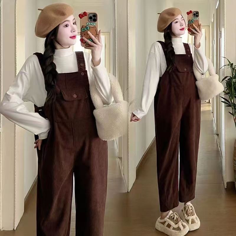 孕妇背带裤春秋装孕妇宽松裤子外穿潮妈时尚韩版裤子秋冬款孕妇裤