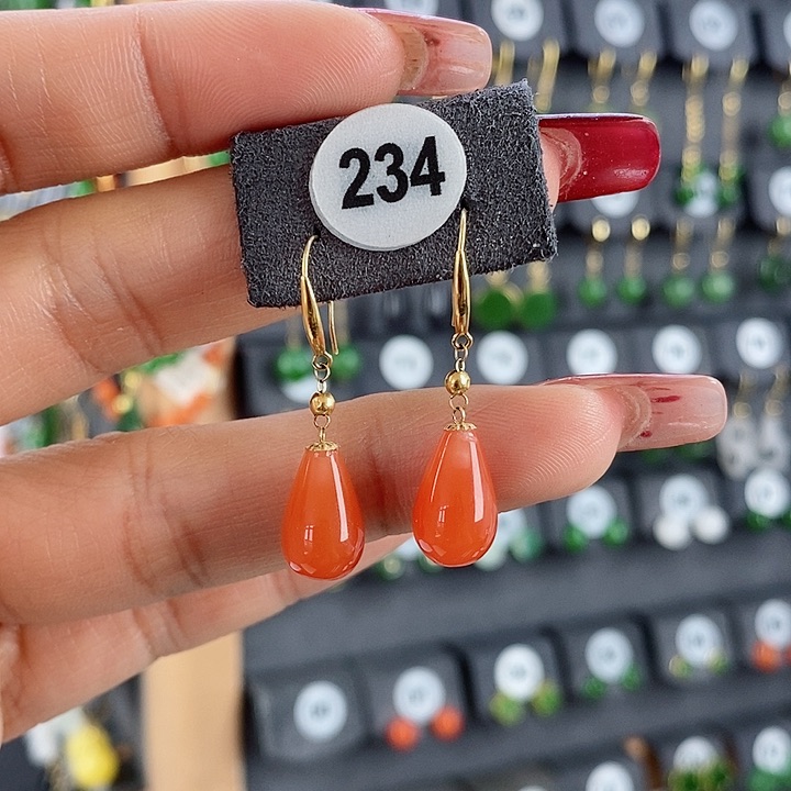 南红玛瑙耳饰18K金镶嵌