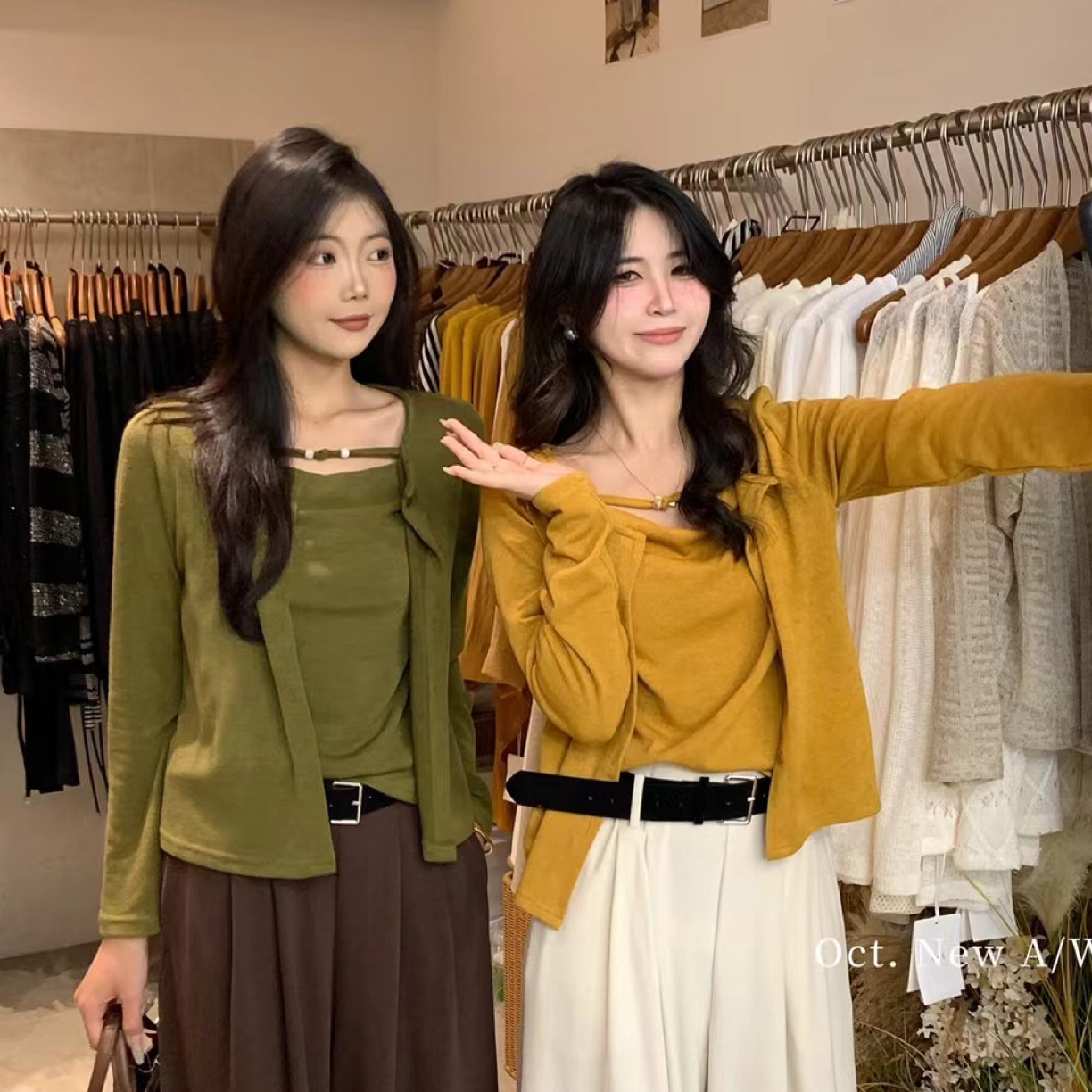 宜美多家 十三行韩版串珠设计假2件羊绒上衣80094