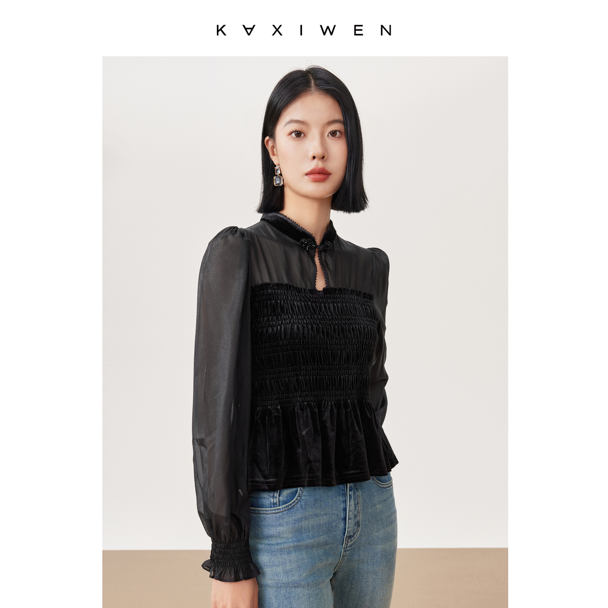 【达人专属】X09AXE8181中式国风盘扣设计感气质蕾丝衬衫