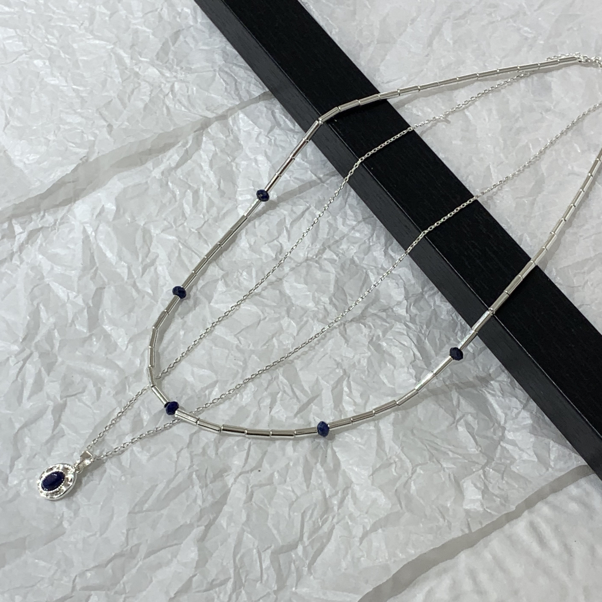 钛钢项链 LARVINA法式蓝色加银色叠戴项链