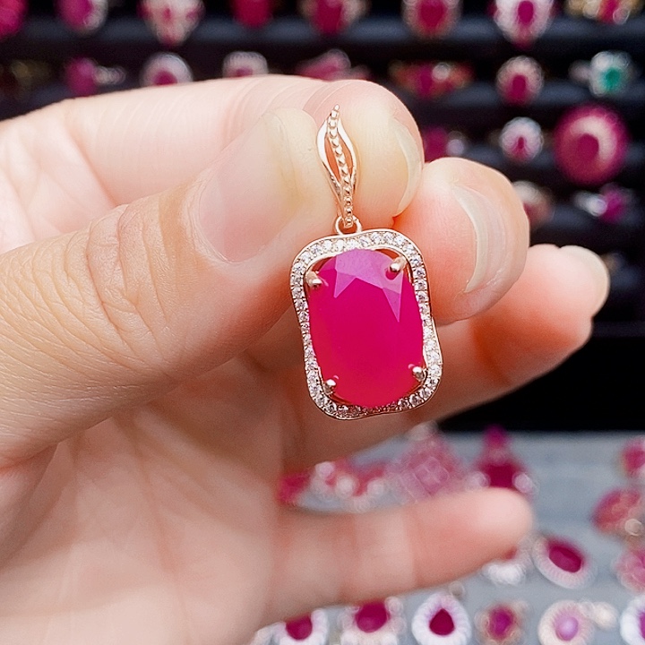 红宝石颈饰银S925镶嵌