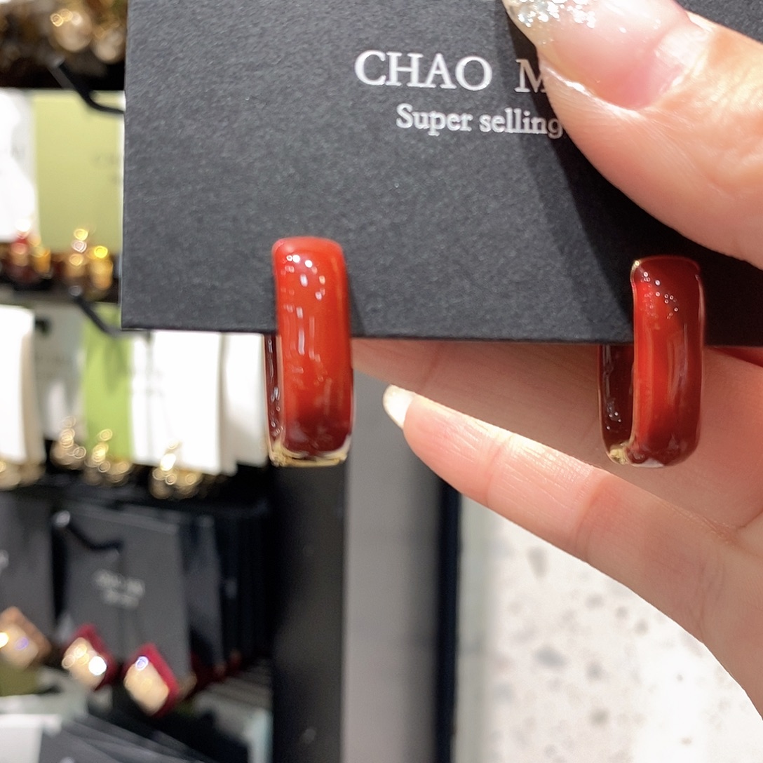 铜合金925银酒红色长条耳扣