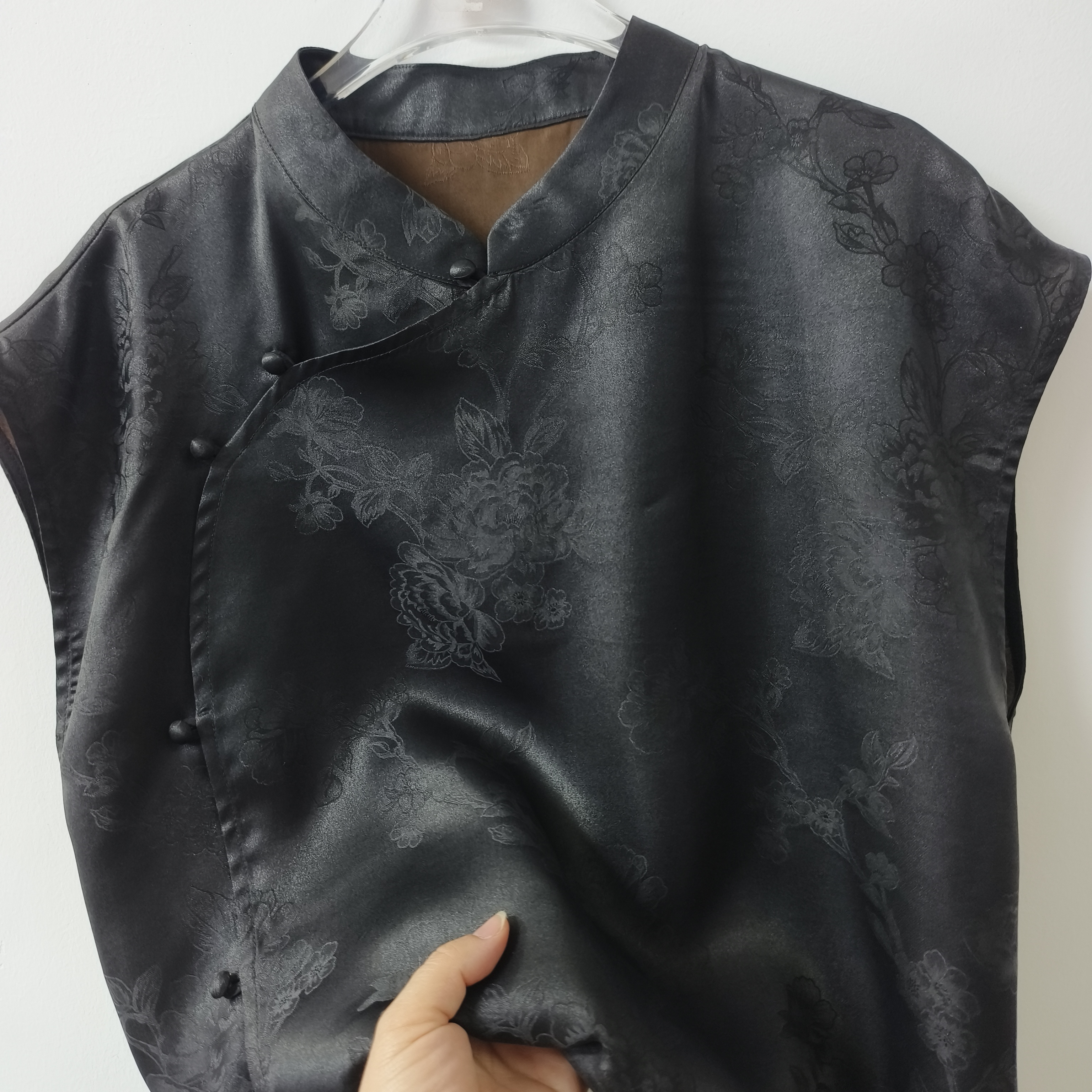 复古国风蚕丝香云纱老料衬衫女提花包袖轻奢高级感短袖上衣