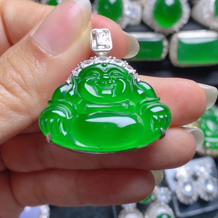 翡翠银S925镶嵌挂件佛公