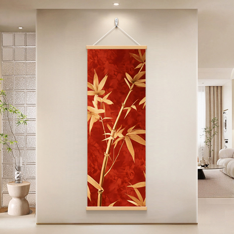 【40x120 高端书法绒布】金竹中式简约艺术装饰画玄关卧室客厅
