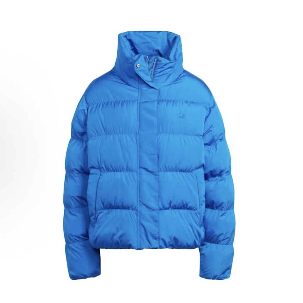 adidas  纯色Logo标识立领长袖棉服夹克 女款 蓝色IJ8234