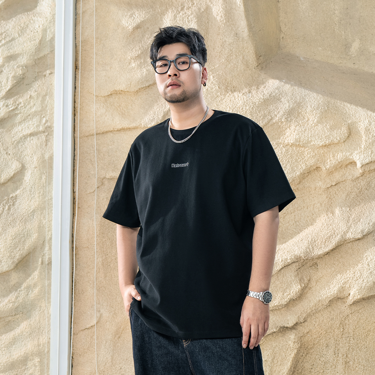 【厚款短袖-柔感透气】森老板大码男装秋冬季T恤男休闲半袖简约宽松