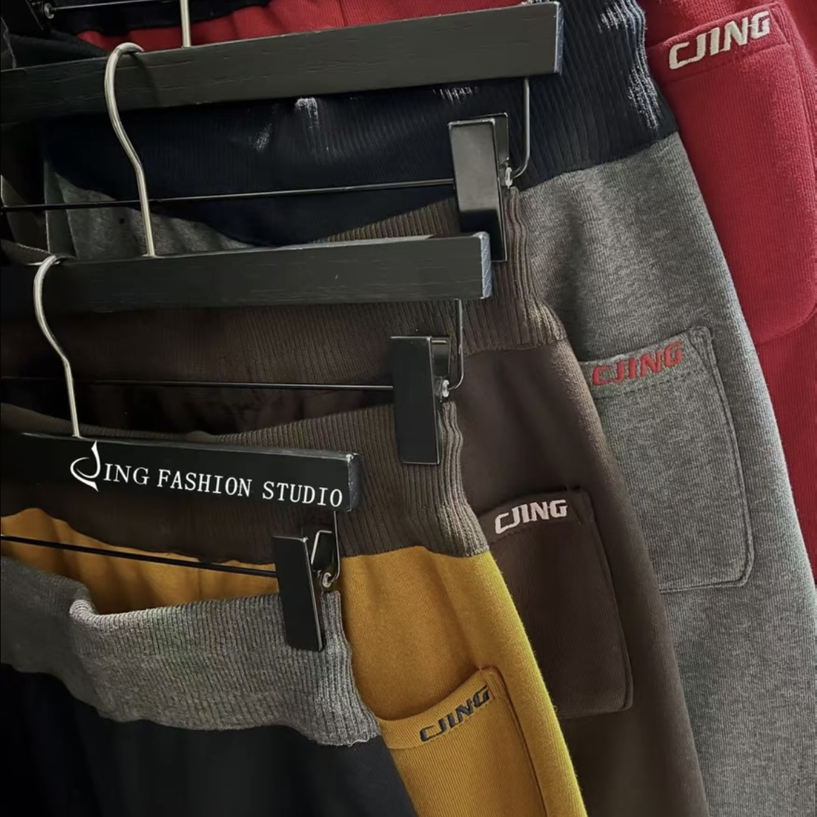 《越穿越年轻》冬季新款9008抽绳高腰拼色直筒裤宽松百搭休闲长裤