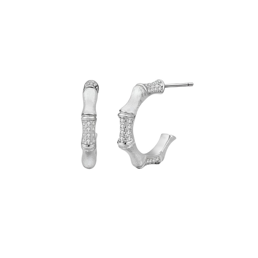 925银合成锆石耳饰 复古高级风s925银钻钻步步高升竹节拉丝耳钉