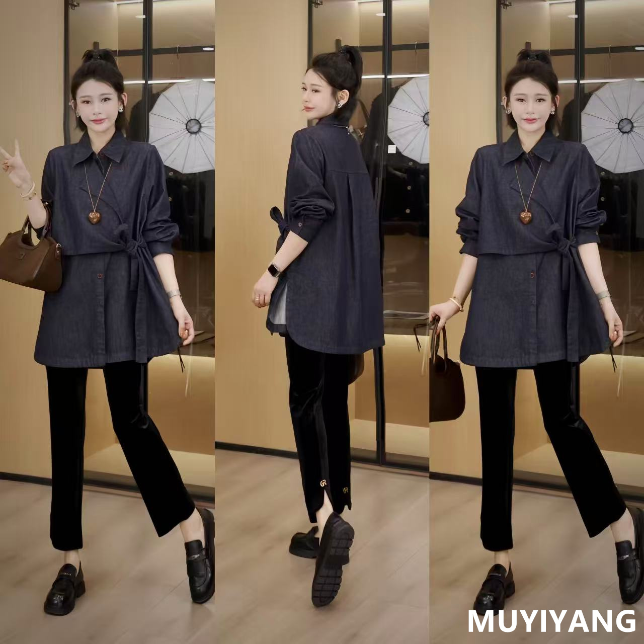 【蓝调】设计感小众复古侧边系带高定牛仔外套 衣长78 25-401#