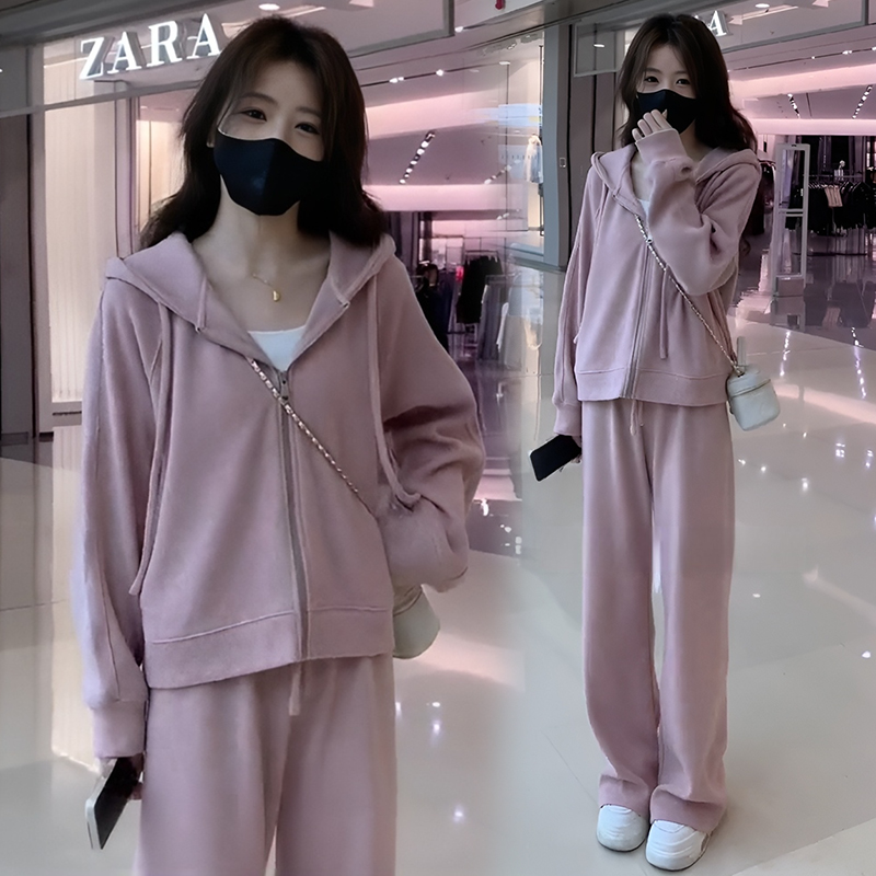 【运费补贴】欧货运动卫衣套装女2025春秋连帽外套休闲阔腿裤两件套