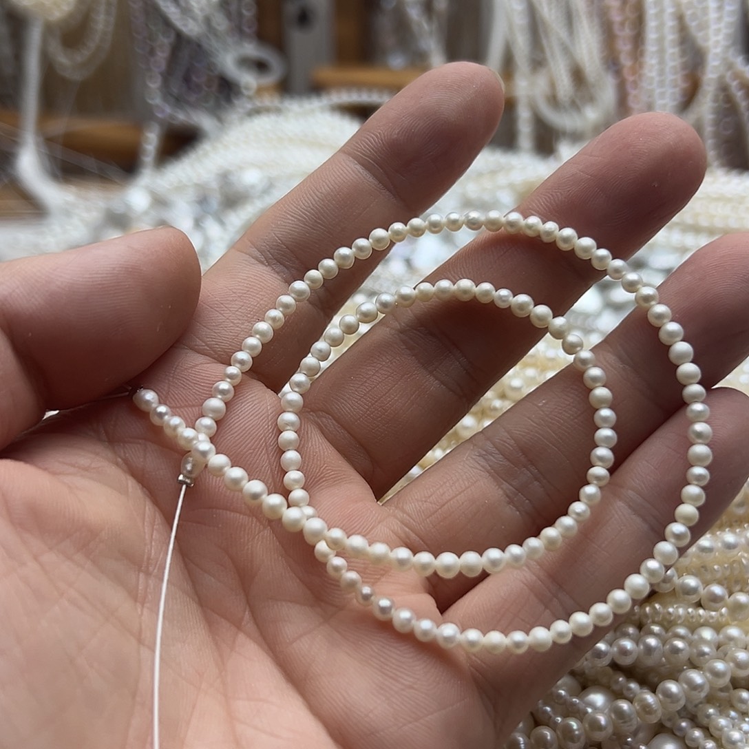 未镶嵌淡水珍珠半成品卡3.5mm近圆