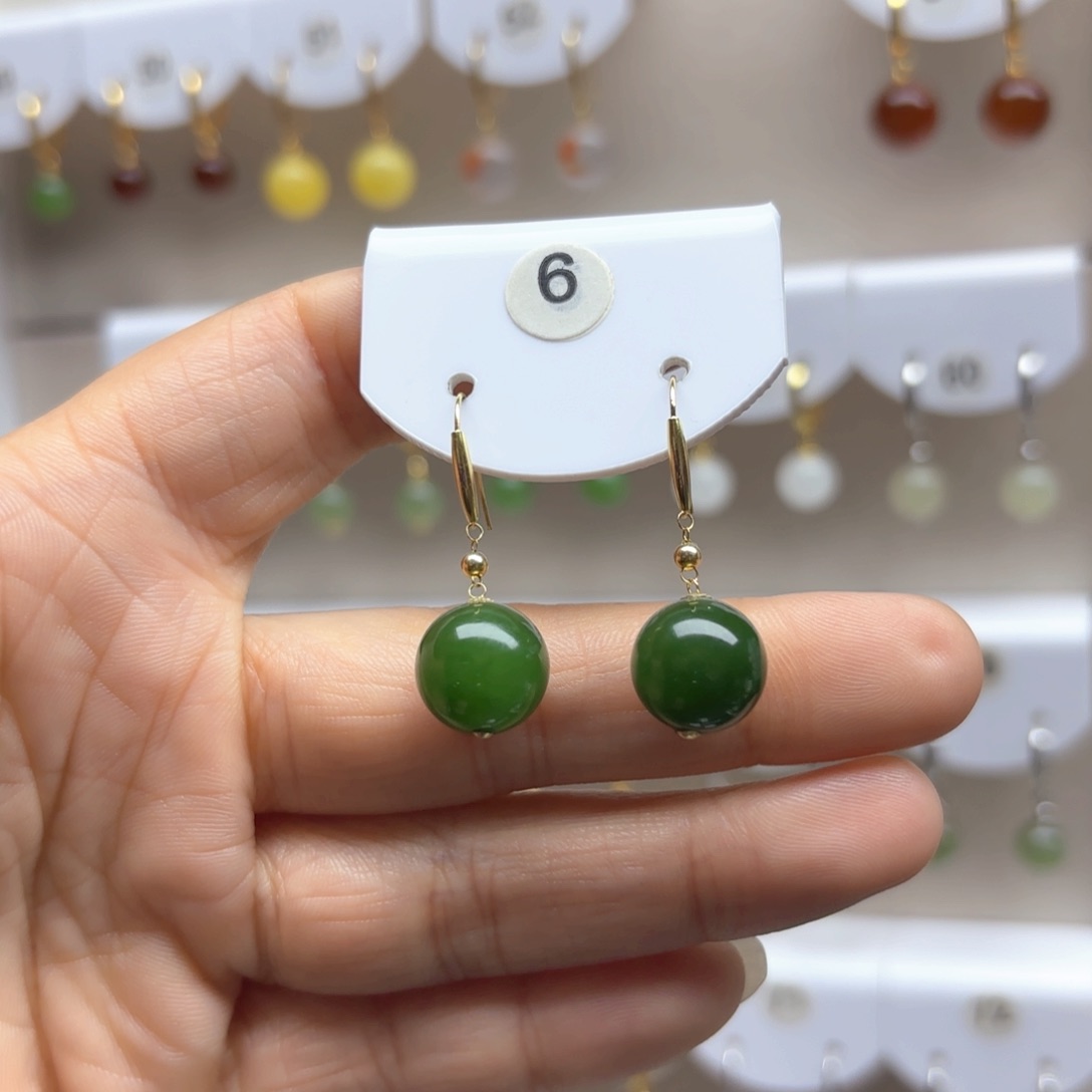 和田玉耳饰18K金镶嵌