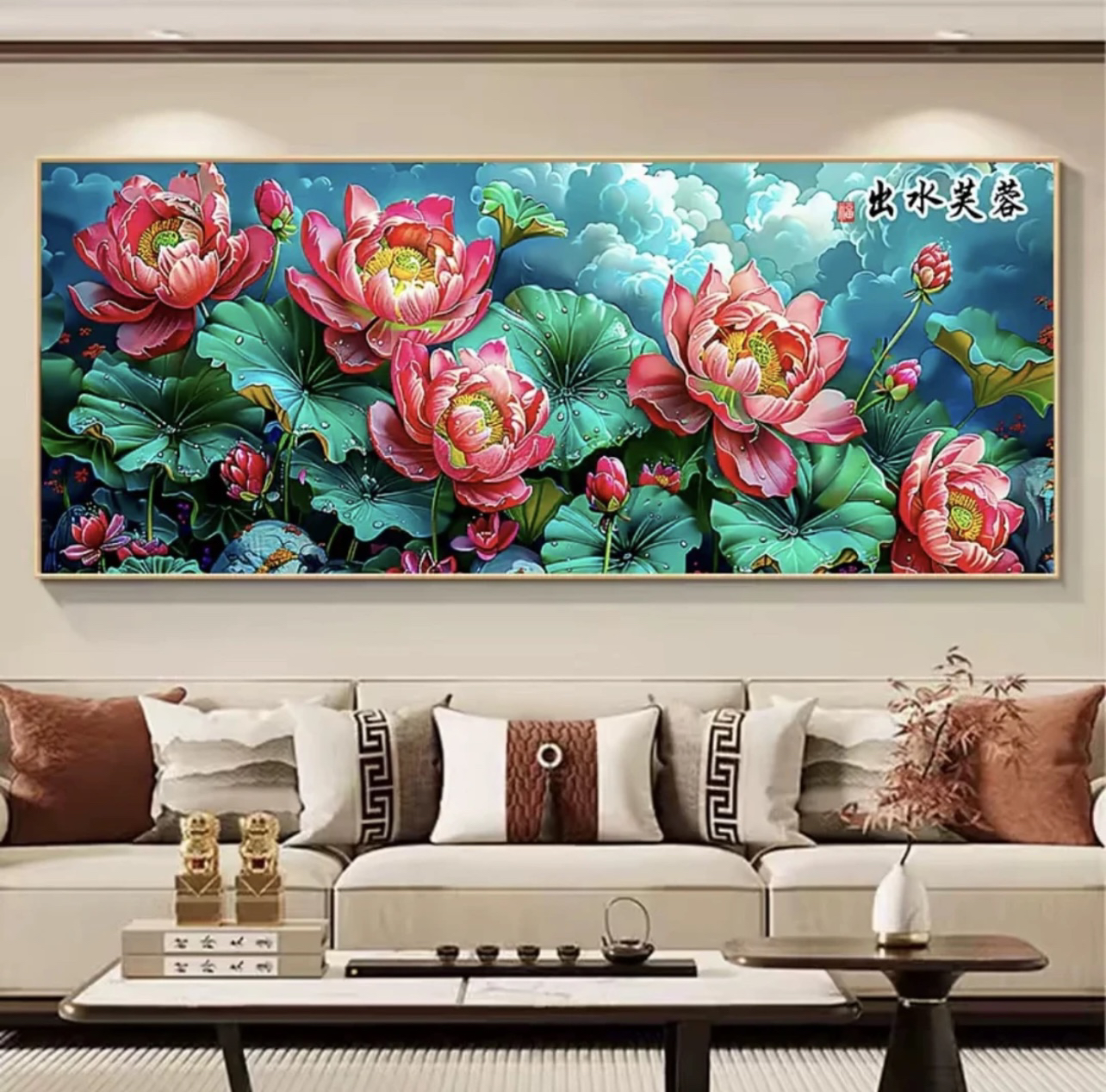 1.8大格纯手工绣好的十字绣成品754荷花出水芙蓉装饰画