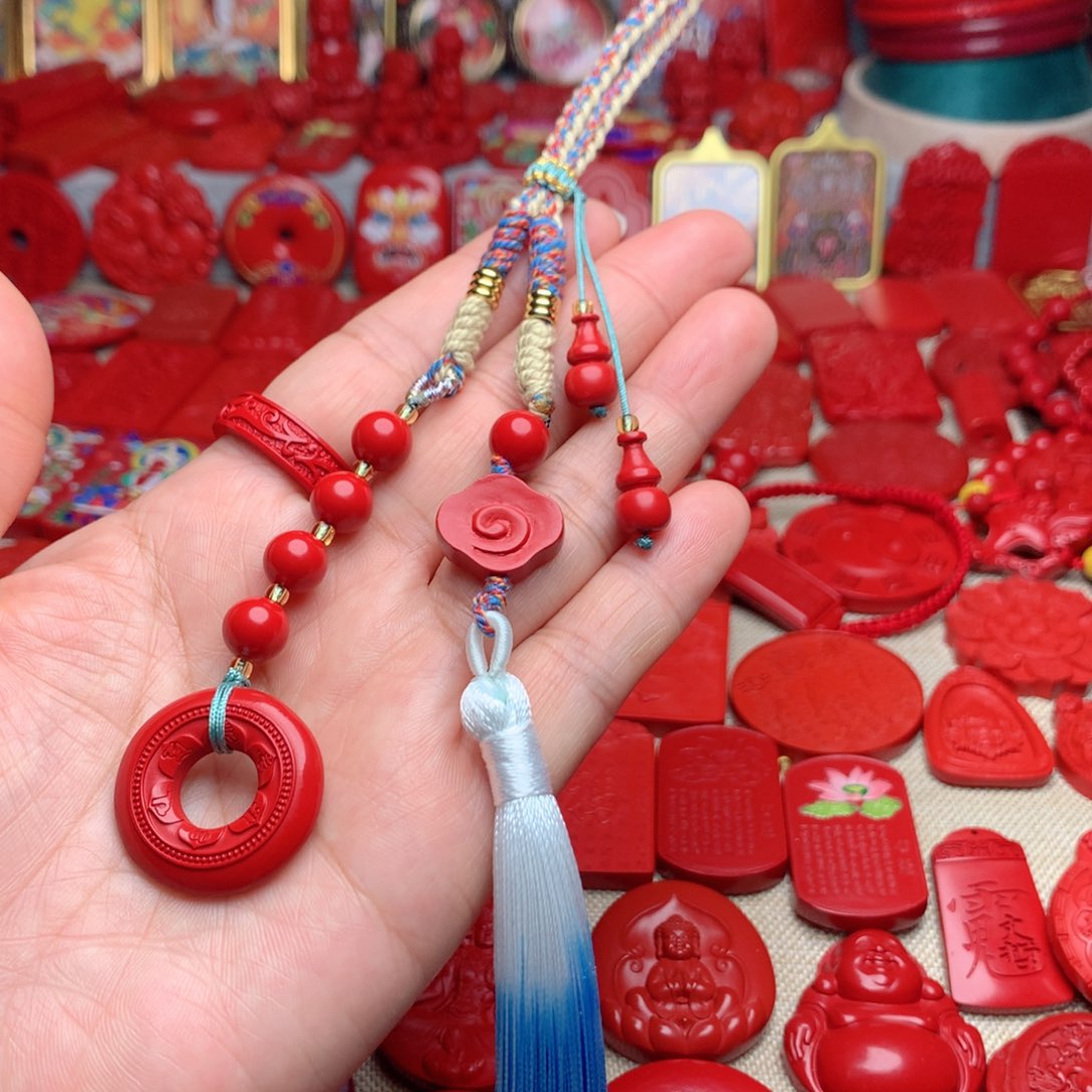 天然辰砂工艺品朱砂车挂