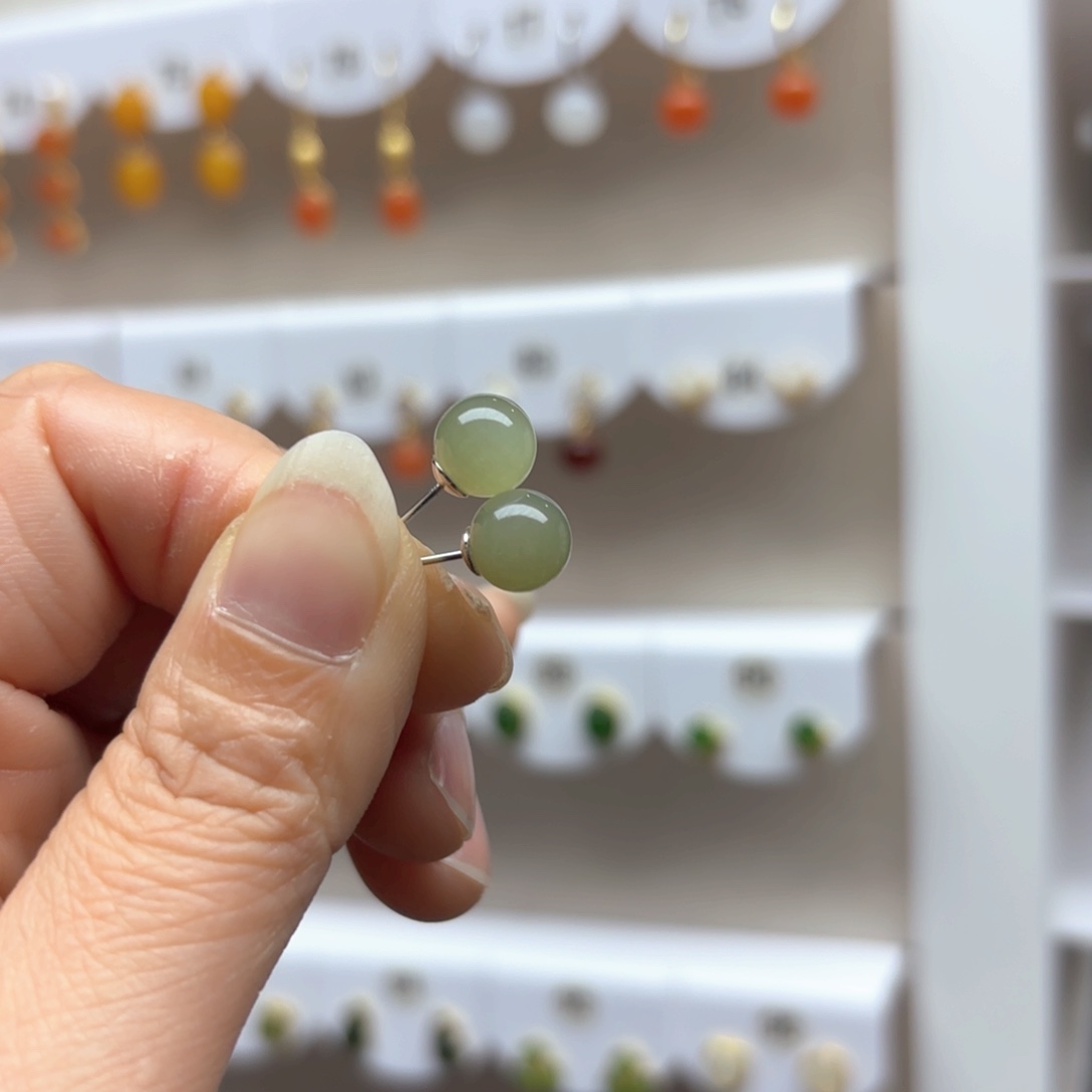 和田玉耳饰银S925镶嵌