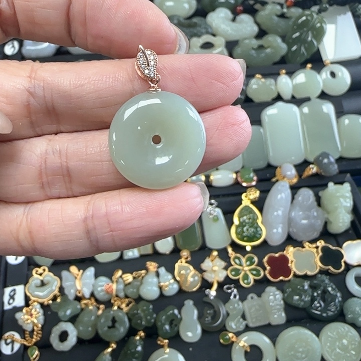 和田玉银S925镶嵌吊坠(不含链)