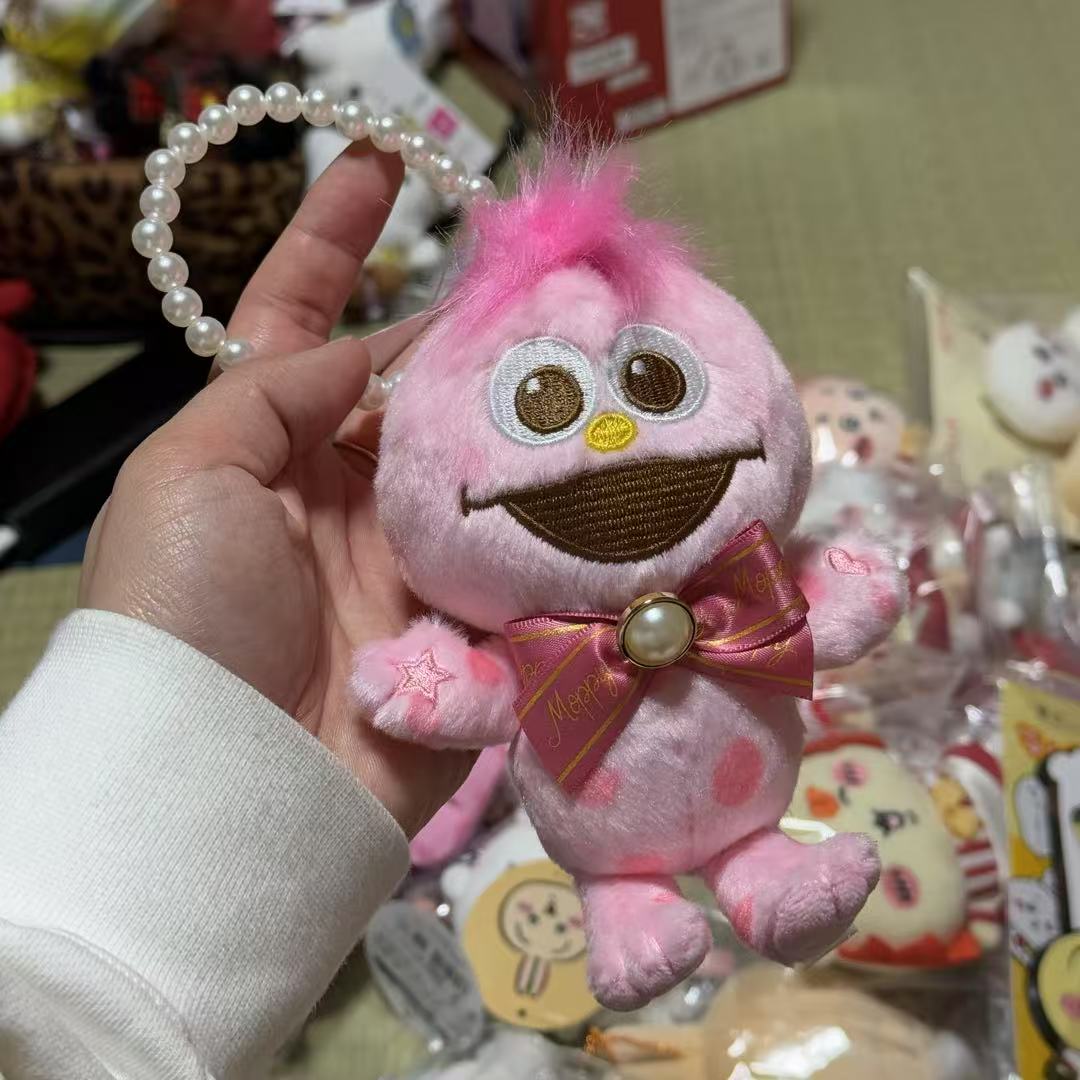 【大阪限定】芝麻街 珍珠链Moppy粉色毛绒钥匙扣玩偶