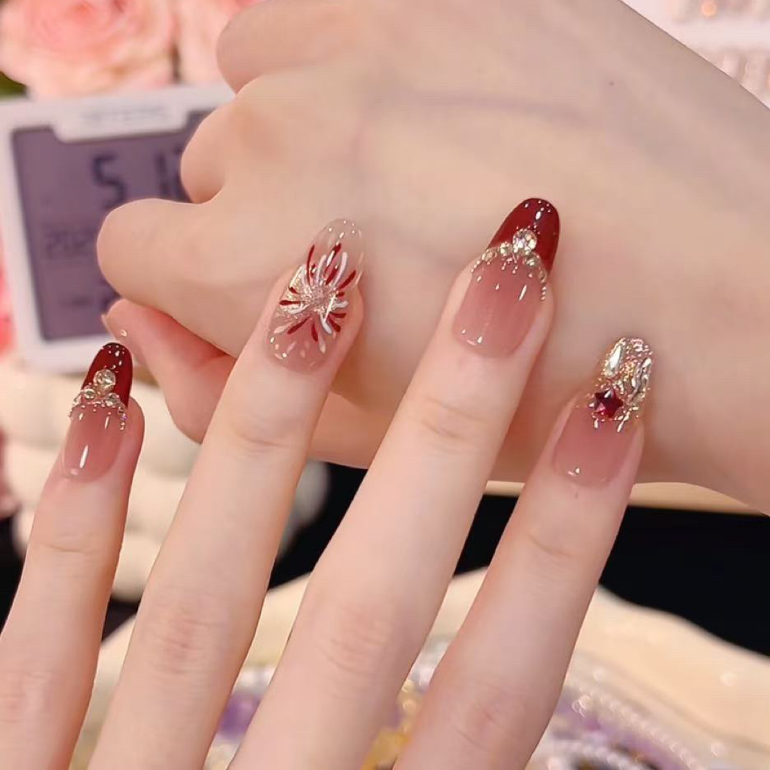 【刹那烟火】纯纯子专属~高级~纯手工气质款光疗美甲猫眼带钻