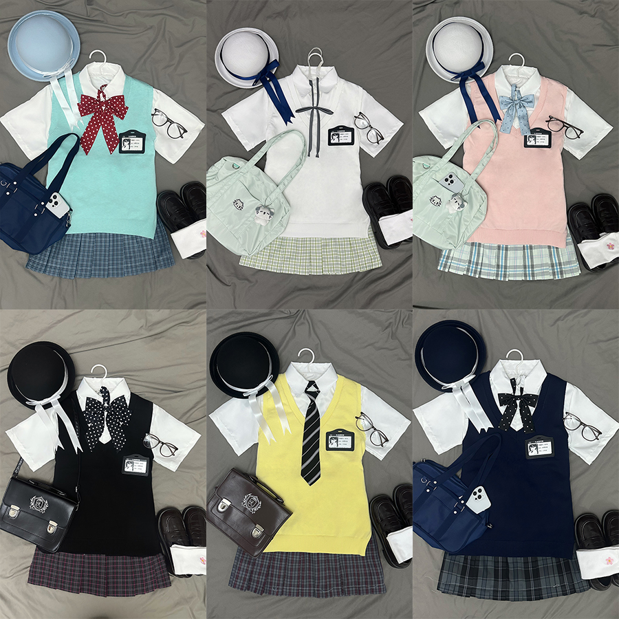 九州私立学院格裙校园上衣JK制服背心无袖马甲套头针织衫短裙全套