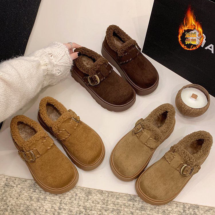 【喜喜】2025冬季魔术贴厚底棉鞋韩版保暖通勤百搭圆头女勃肯鞋