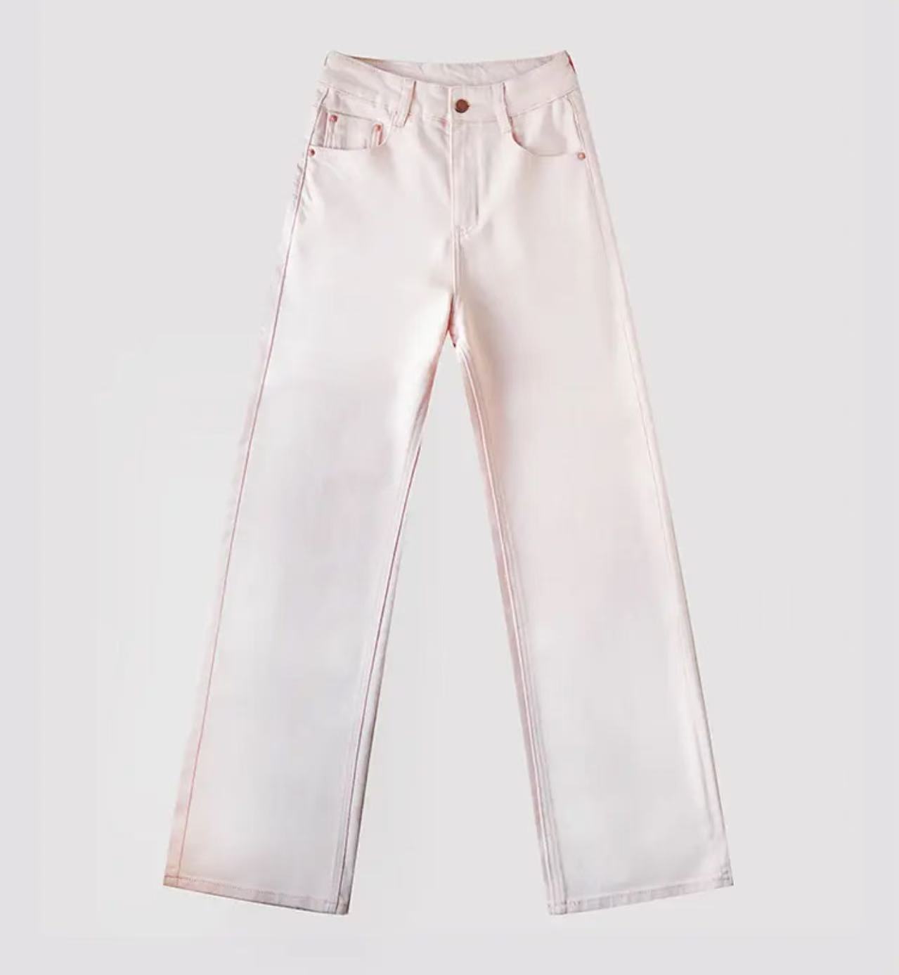 定制粉窄版阔腿牛仔裤女2025春季新款小众刺绣高腰显瘦百搭直筒裤