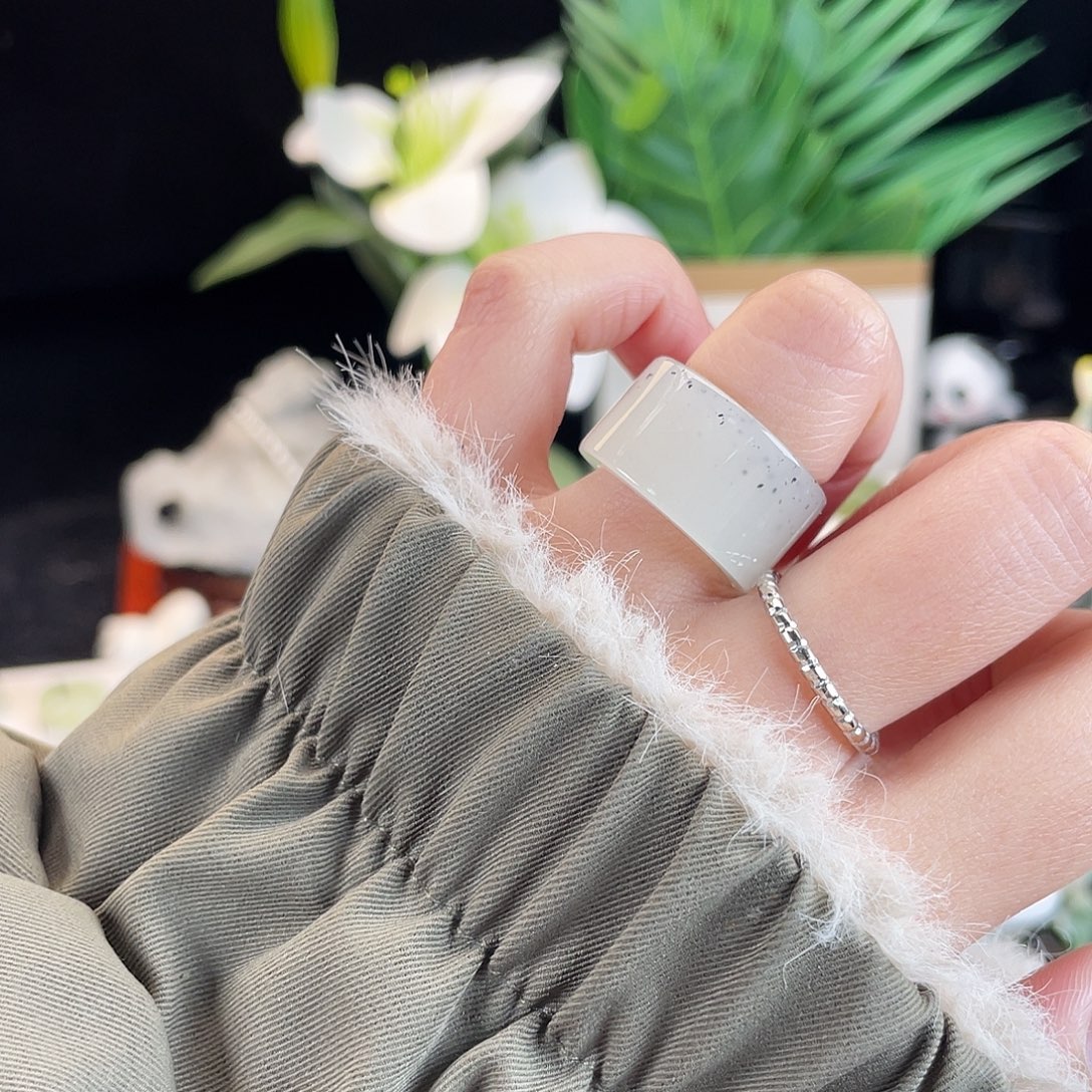 和田玉未镶嵌戒指E102冰麻薯直切16.6