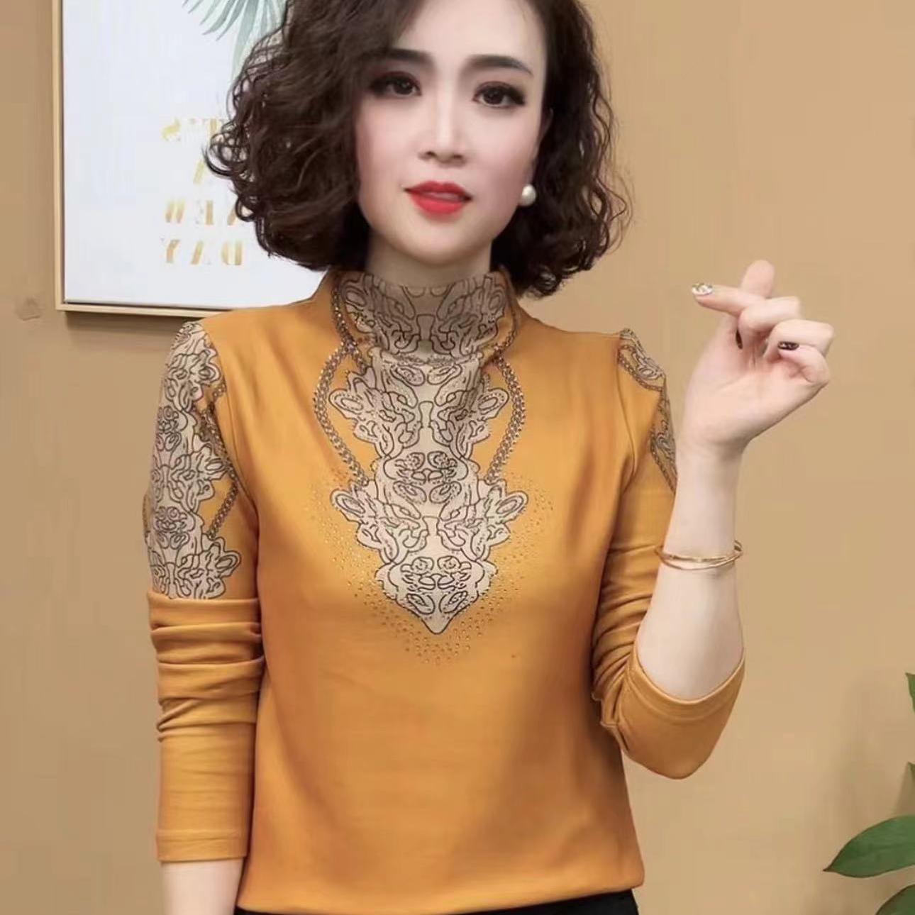 新款女装时尚半高领秋冬百搭打底衫女新款中年女装洋气质长袖上衣