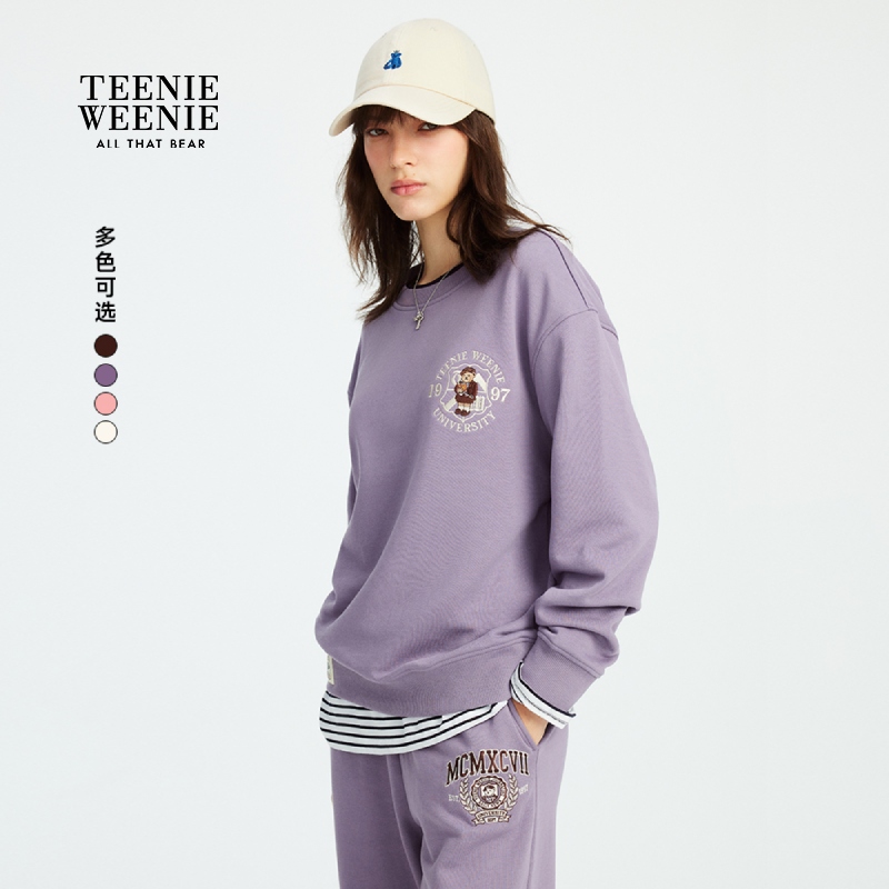 TeenieWeenie小熊女装卫衣25简约宽松学院风圆领上衣TTMA257801P