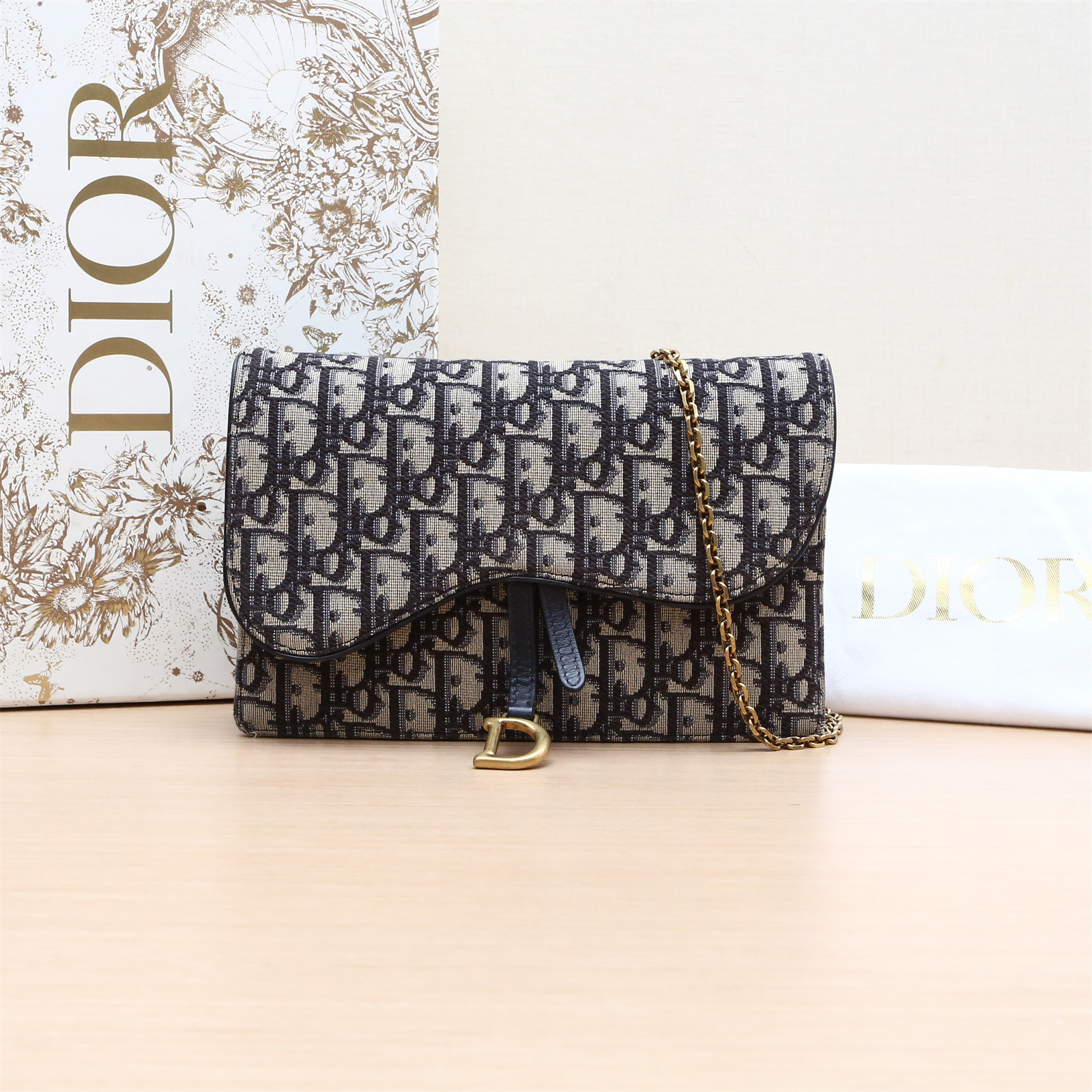 95新 DIOR/迪奥 xf-100 小花双双 马鞍包 链条WOC 厚款 2021