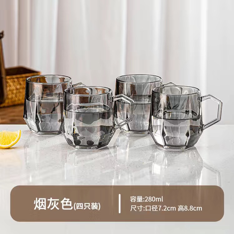 【6只装】网红北欧玻璃水杯套装客厅待客茶杯家用高颜值带把水杯
