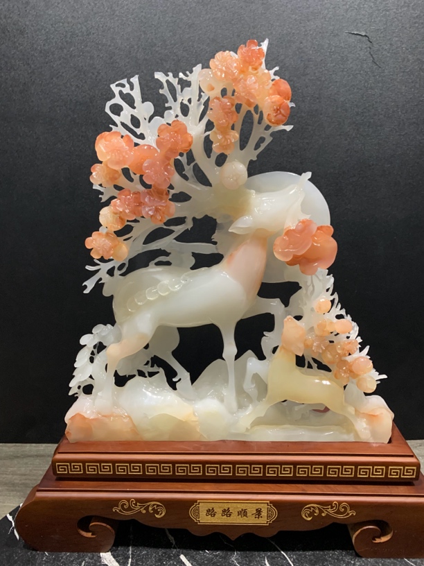 8072一鹿长虹纯手工雕刻玄关乔迁开业办公桌会所别墅国风创意摆件