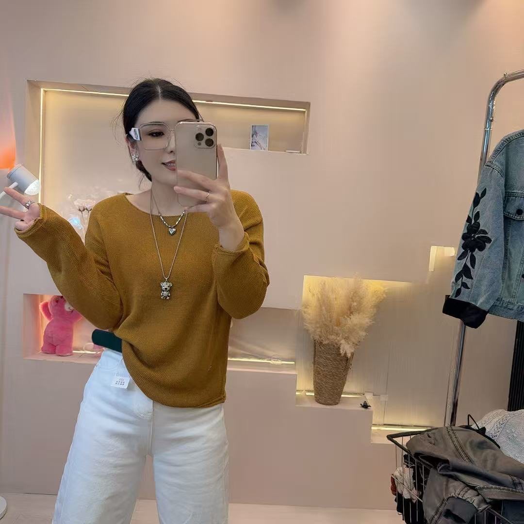 1569长袖女毛针织衫套头圆领打底衫慵懒风