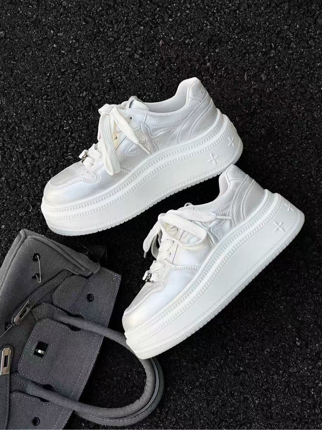 休闲鞋网面板鞋青年,中年防水台白鞋松糕鞋圆头春秋季669