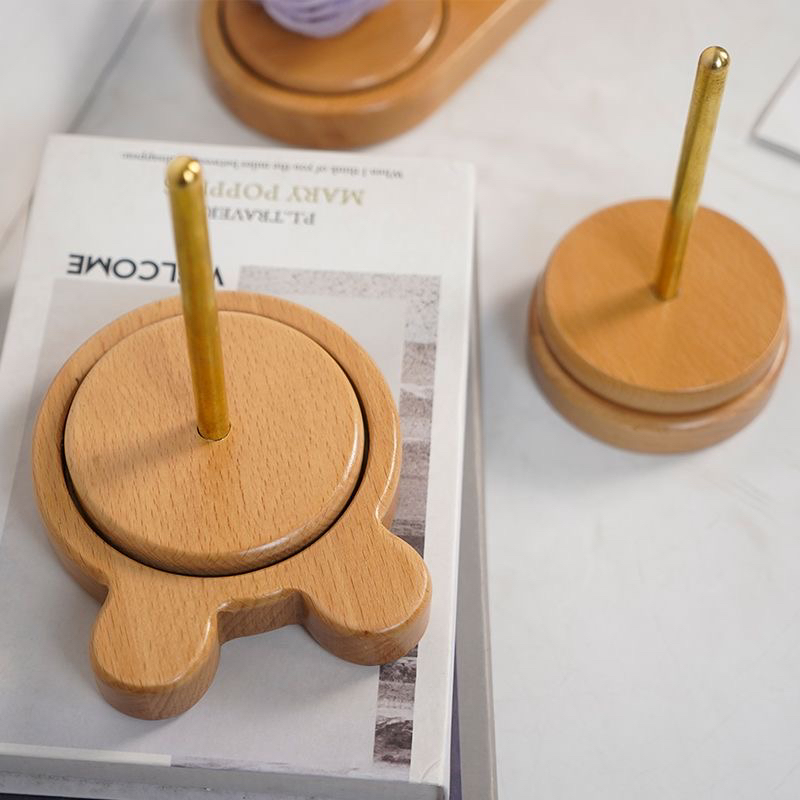 实木毛线轴绕线收纳神器手工编织转动木架旋转支架手工木轴架底座